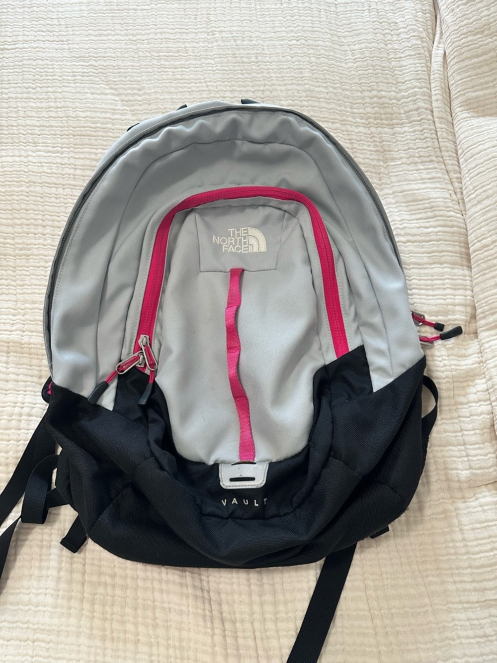 The North Face Backpack in Gray, Black & Pink Accents
